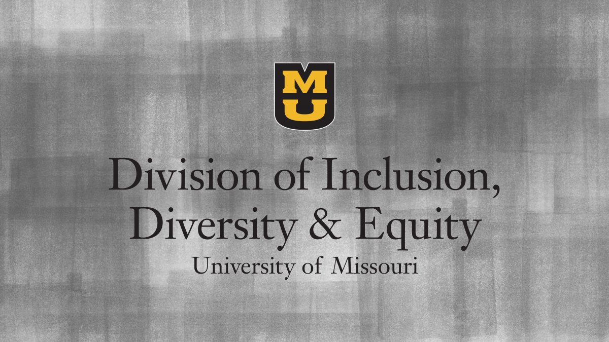 Division of Inclusion, Diversity & Equity with MU logo on a gray textured background