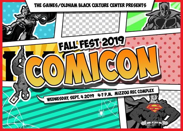 Fall Fest 2019: Comicon with comic panels and graphics sharing the details of the event.