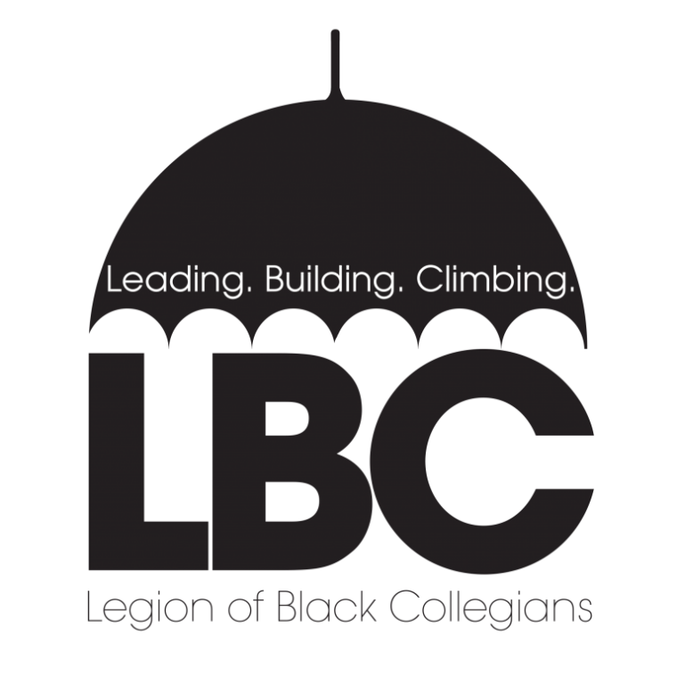 LBC umbrella logo. "Leading. Building. Climbing." on a black umbrella.