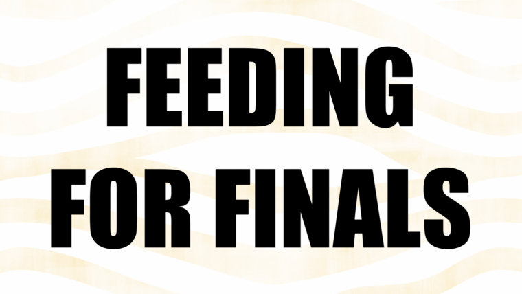 Text as image: Feeding For Finals on tiger stripe background
