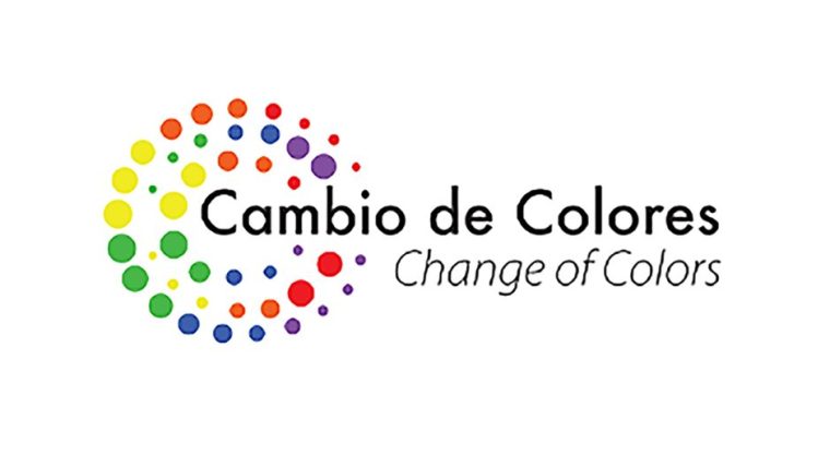 Cambio de Colores Changes of colors in black font on white background with colorful circle in the background
